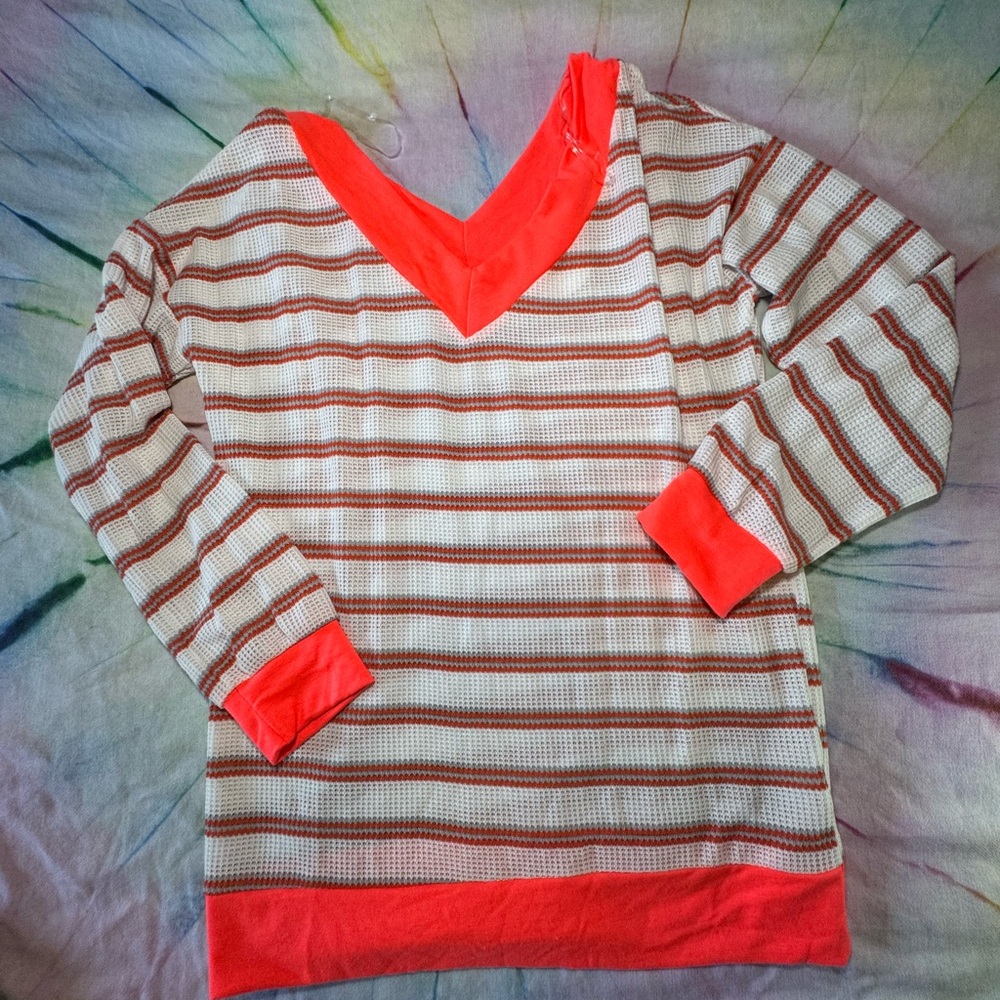 White Birch Women's Striped Long Sleeve Top with Hot Pink Accents